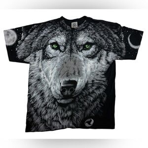 Liquid Blue Wolf Shirt Vintage 90’s AOP All Over Print Size Large Two Sided